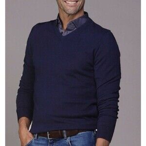 NEW Collars & Co. Luxury Touch Cotton Cashmere V-Neck Sweater Men Small Preppy